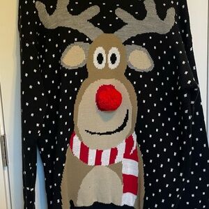 NWT Remel London Black Christmas Rudolph Sweater Size XL Red Pom Pom Nose